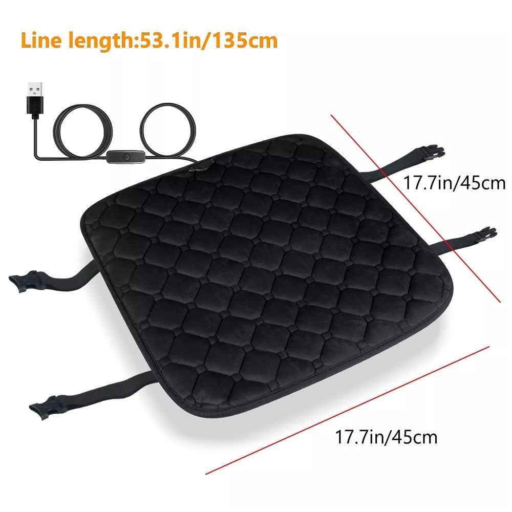 12V Mechanical Switch USB Electric Heating Car Seat Cushion Warm Winter Seat Heater Mat - Wine Red