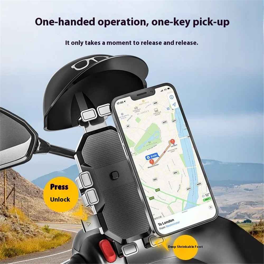 HL-M28 Nylon+ABS Motorcycle Phone Mount Holder Cell Phone Bike Holder with Helmet Shaped Sun Visor - For Handlebar