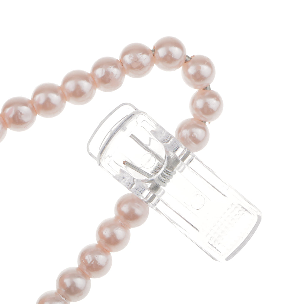 10Pcs 20cm Pearl Beaded Clothes Hanger Trousers Dress Holder with Clip Pink