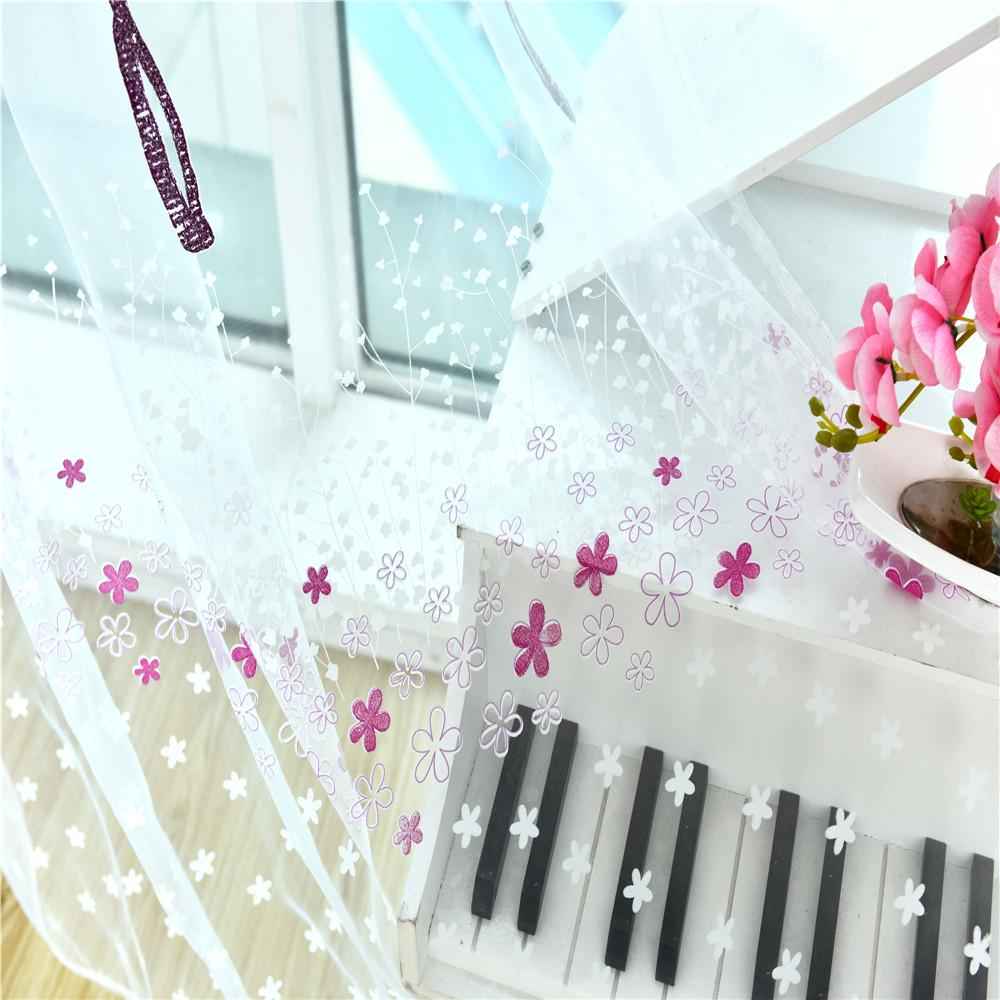 Rod Pocket Tree Sheer Window Curtain Tulle Gauze Curtain 100x200cm Purple