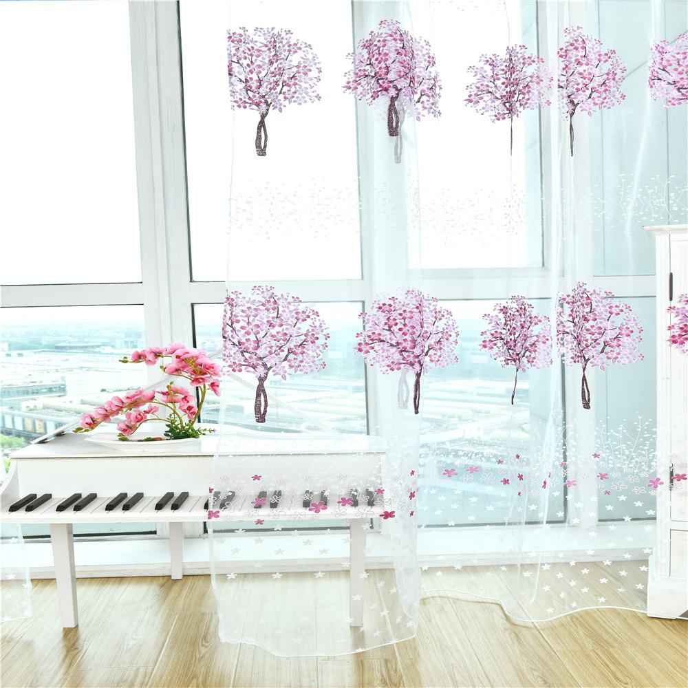 Rod Pocket Tree Sheer Window Curtain Tulle Gauze Curtain 100x200cm Purple