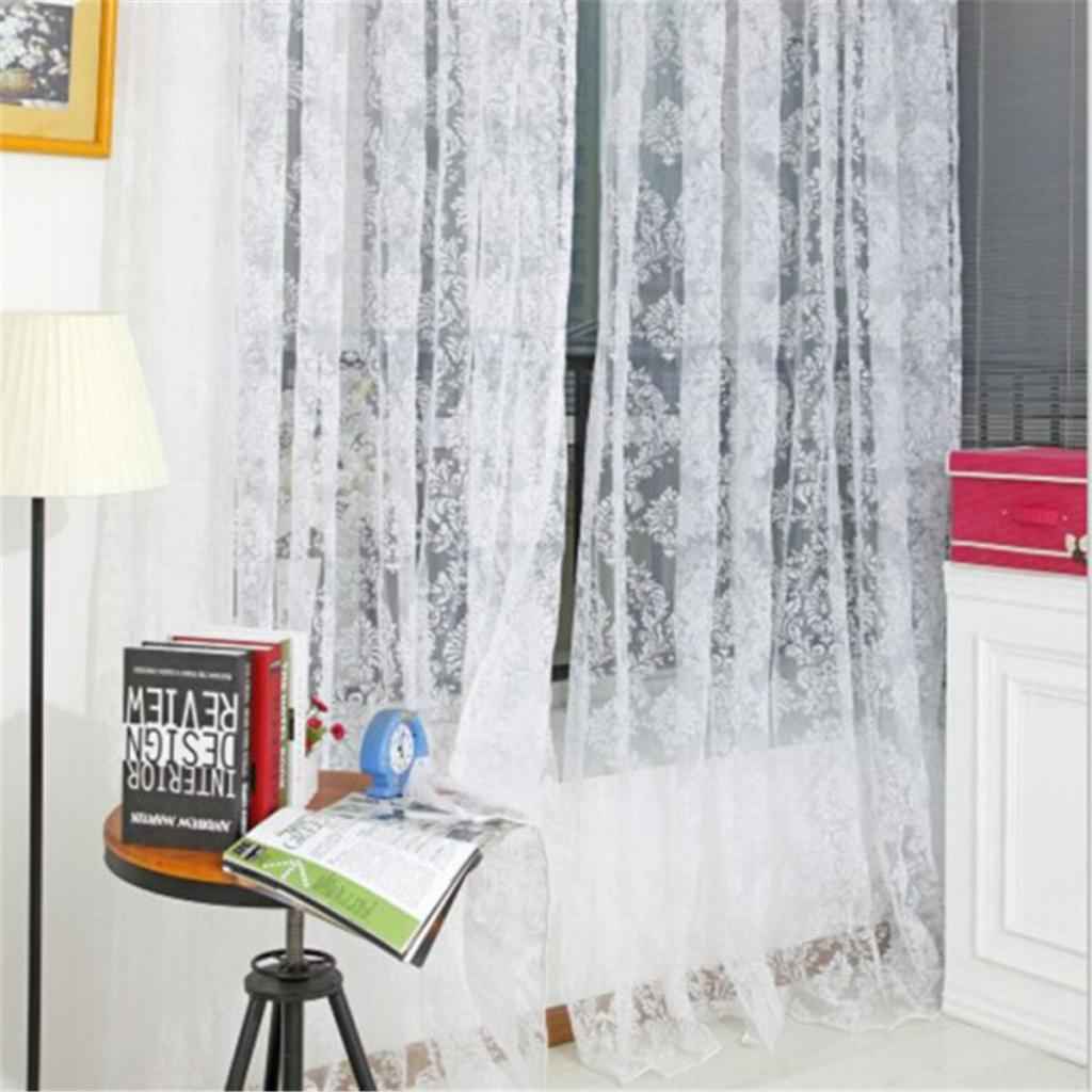 Flocking Window Grommet Curtain Tulle Voile Drape Panel 250x200cm White