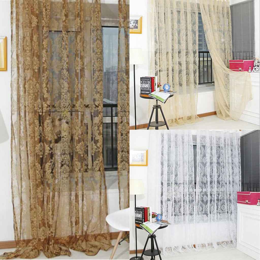 Flocking Window Grommet Curtain Tulle Voile Drape Panel 250x200cm White