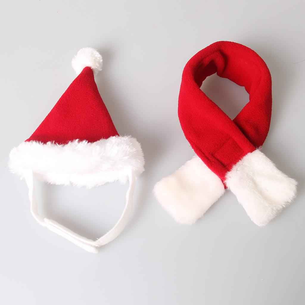 Adjustable Pet Dog Cat Christmas Santa Hat with Scarf Xmas Costume Dress S