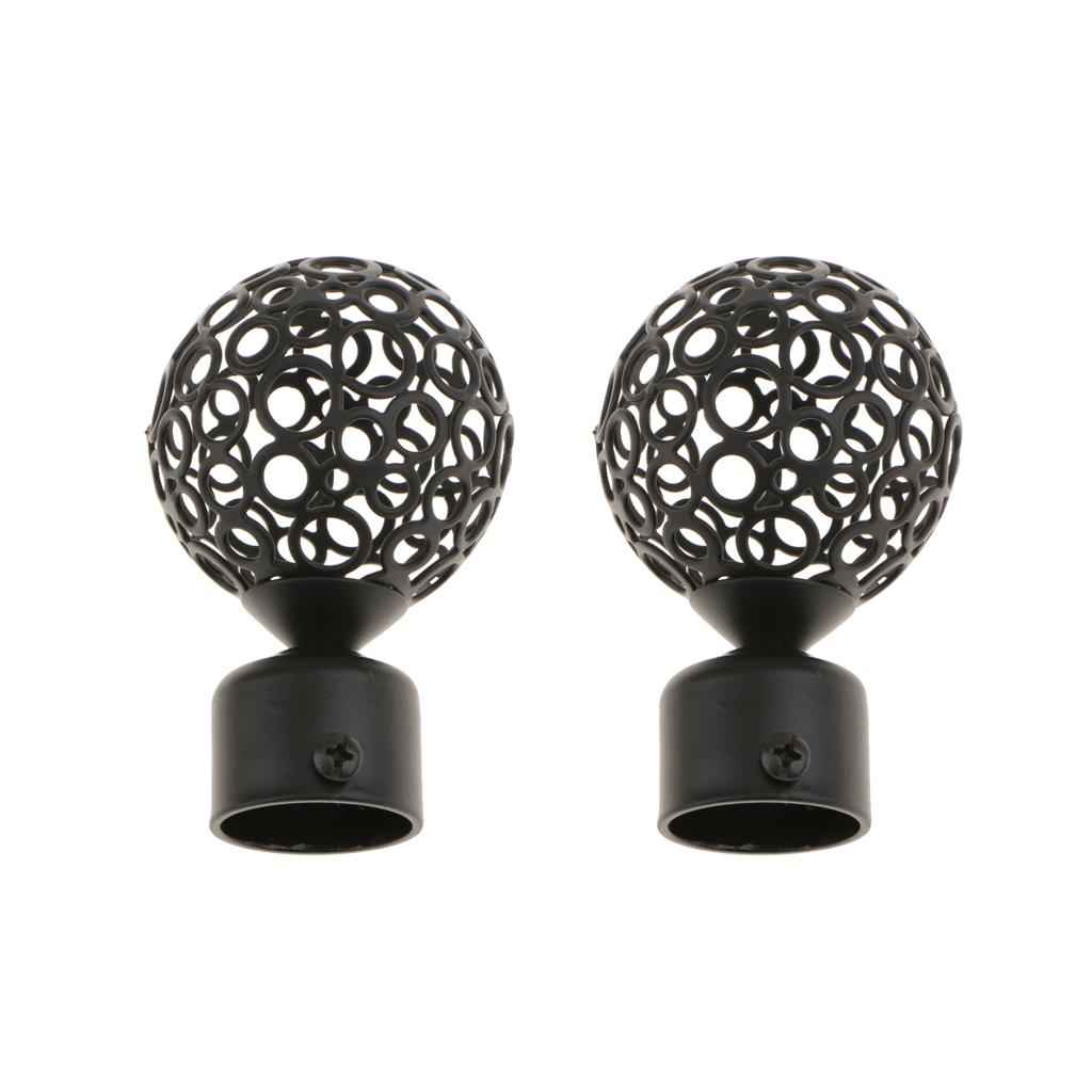 2Pcs Iron Window Curtain Pole End Drape Rod Finals Head for Rods with Dia. 28mm Hollow Ball#Black