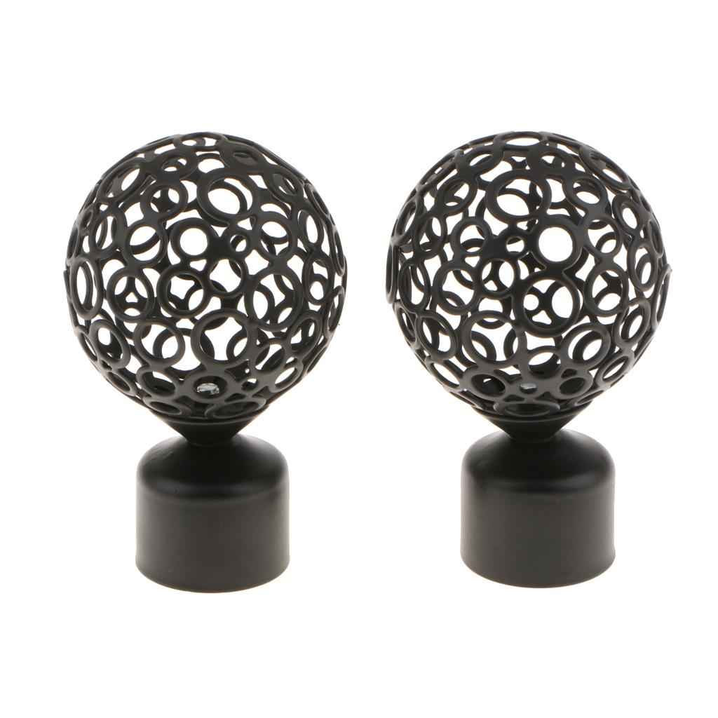 2Pcs Iron Window Curtain Pole End Drape Rod Finals Head for Rods with Dia. 28mm Hollow Ball#Black