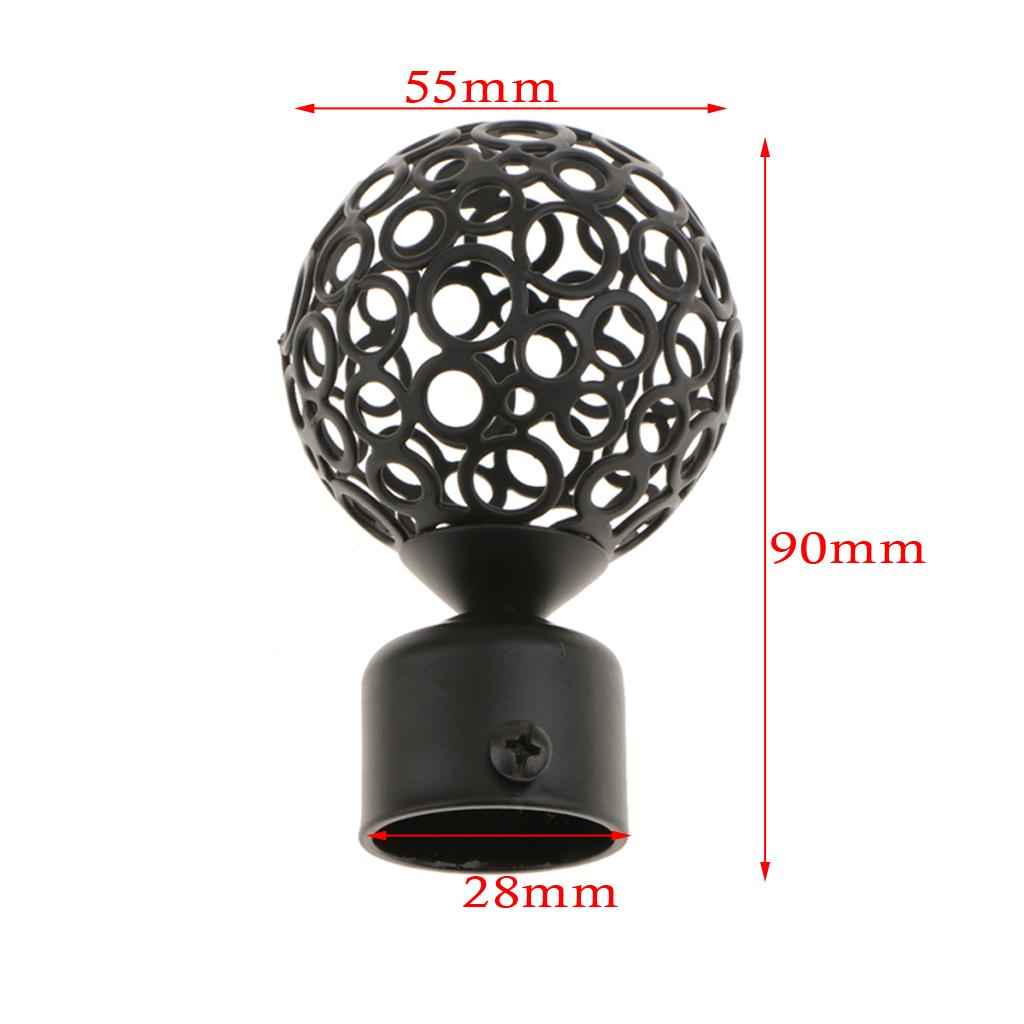 2Pcs Iron Window Curtain Pole End Drape Rod Finals Head for Rods with Dia. 28mm Hollow Ball#Black