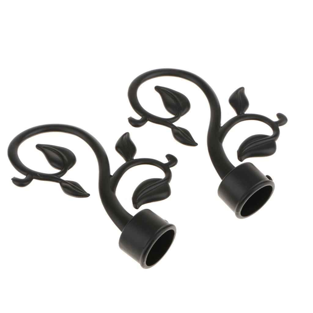 2Pcs Aluminum Alloy Window Curtain Pole End Drape Rod Finals Head for Rods with Dia. 28mm Leaf#Black