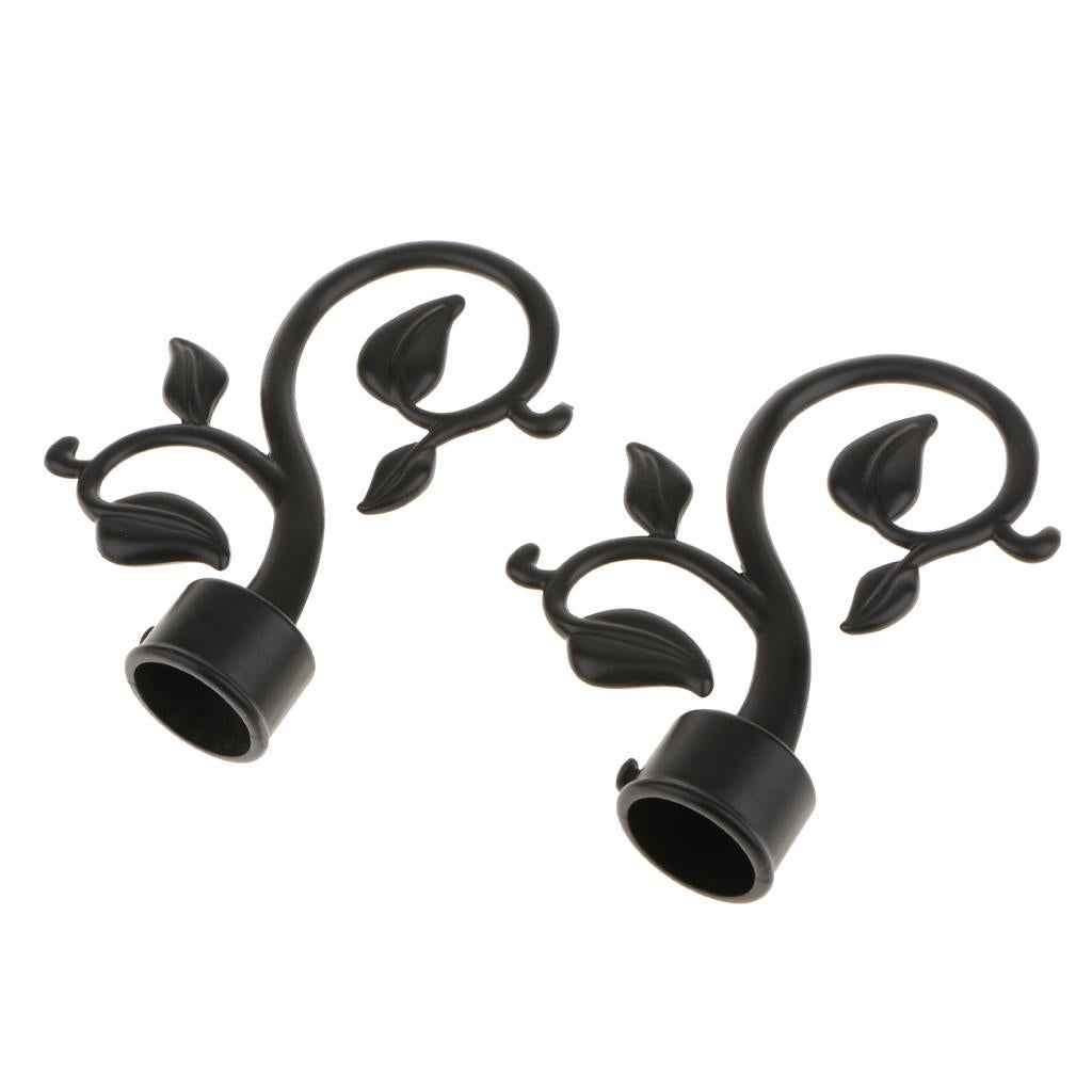 2Pcs Aluminum Alloy Window Curtain Pole End Drape Rod Finals Head for Rods with Dia. 28mm Leaf#Black