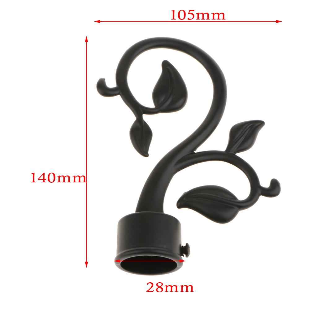 2Pcs Aluminum Alloy Window Curtain Pole End Drape Rod Finals Head for Rods with Dia. 28mm Leaf#Black