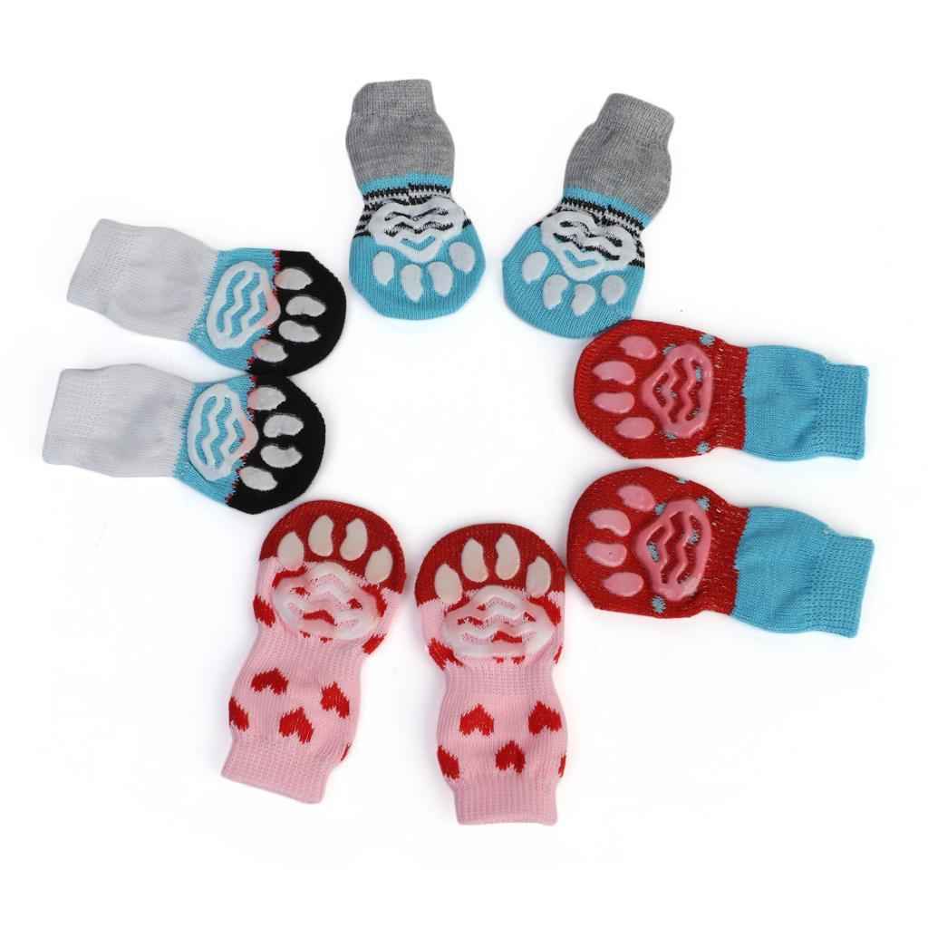4Pcs Pet Dog Socks Dog Floor Grip Socks Shoes Boots Non Slip Protector Socks L Red