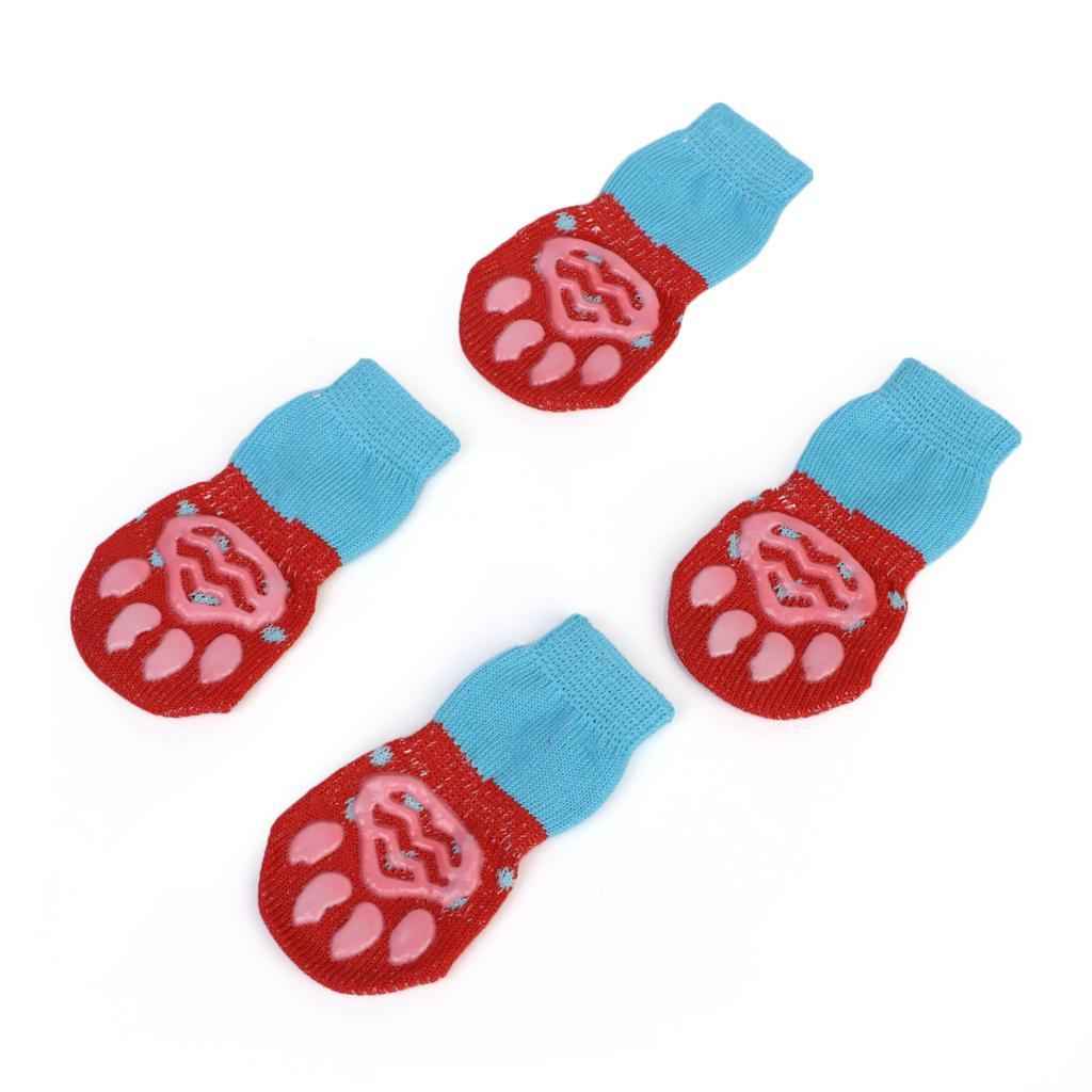 4Pcs Pet Dog Socks Dog Floor Grip Socks Shoes Boots Non Slip Protector Socks L Red