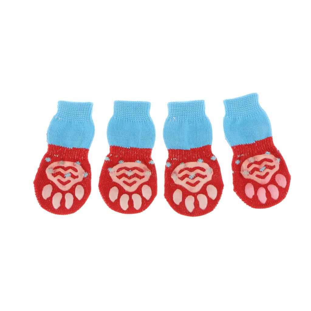4Pcs Pet Dog Socks Dog Floor Grip Socks Shoes Boots Non Slip Protector Socks L Red