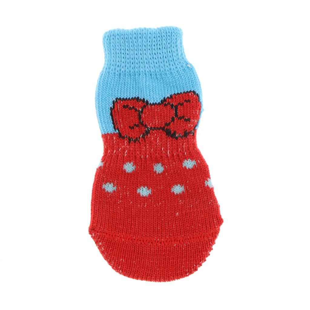 4Pcs Pet Dog Socks Dog Floor Grip Socks Shoes Boots Non Slip Protector Socks L Red