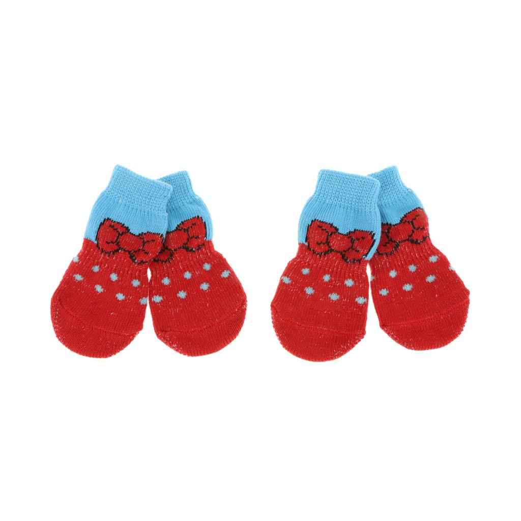 4Pcs Pet Dog Socks Dog Floor Grip Socks Shoes Boots Non Slip Protector Socks L Red