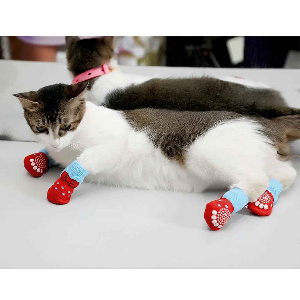 4Pcs Pet Dog Socks Dog Floor Grip Socks Shoes Boots Non Slip Protector Socks L Red