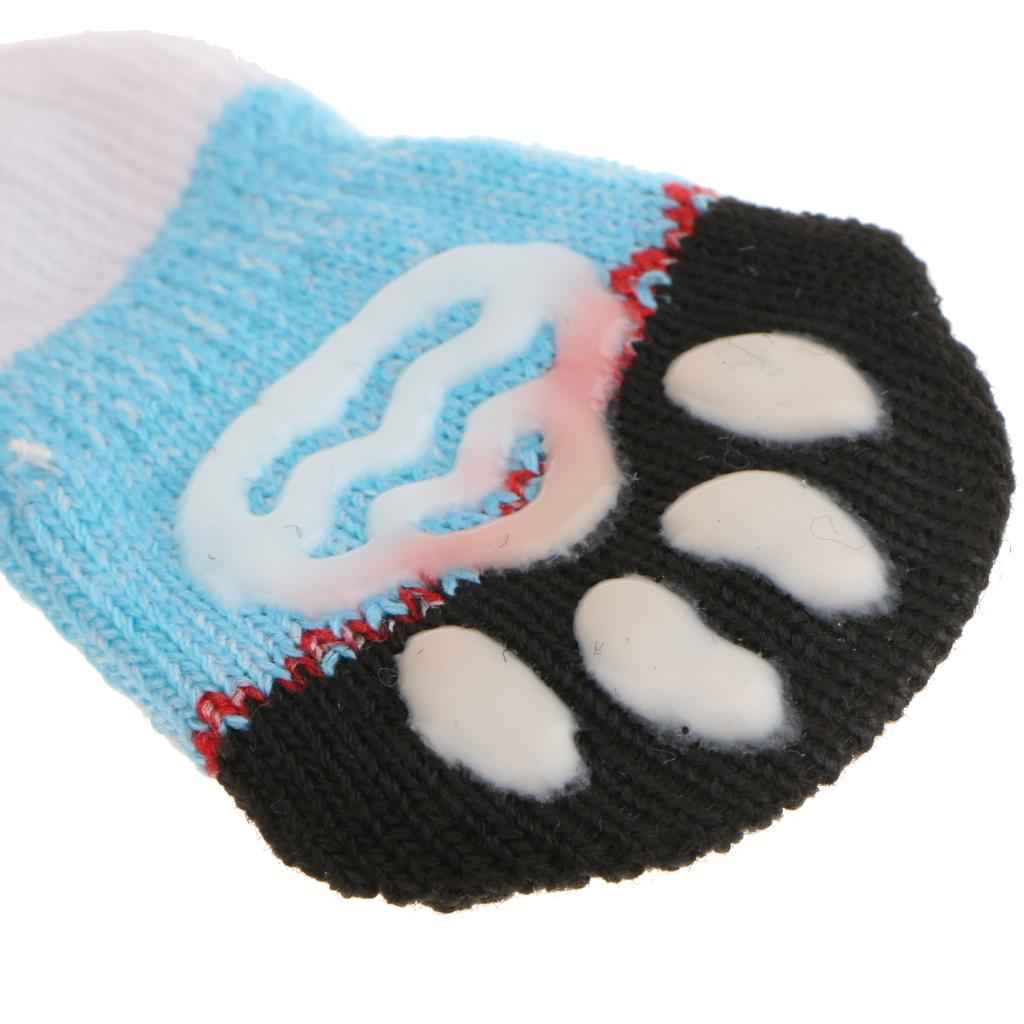 4Pcs Pet Dog Socks Dog Floor Grip Socks Shoes Boots Non Slip Protector Socks S Blue