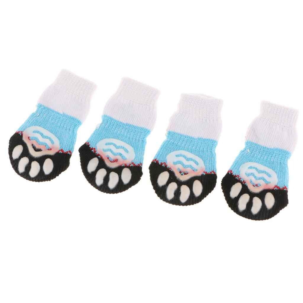 4Pcs Pet Dog Socks Dog Floor Grip Socks Shoes Boots Non Slip Protector Socks S Blue