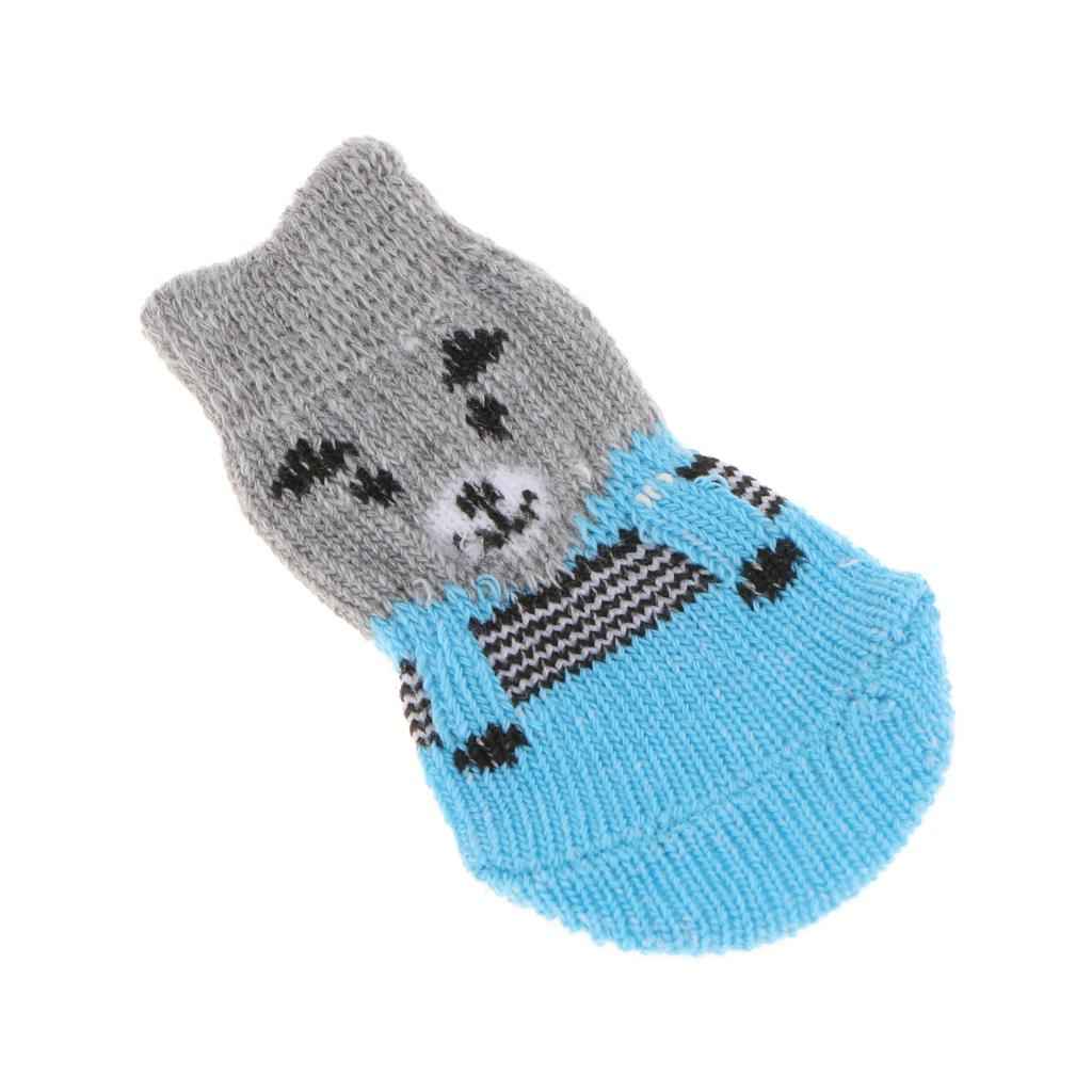 4Pcs Pet Dog Socks Dog Floor Grip Socks Shoes Boots Non Slip Protector Socks S Grey