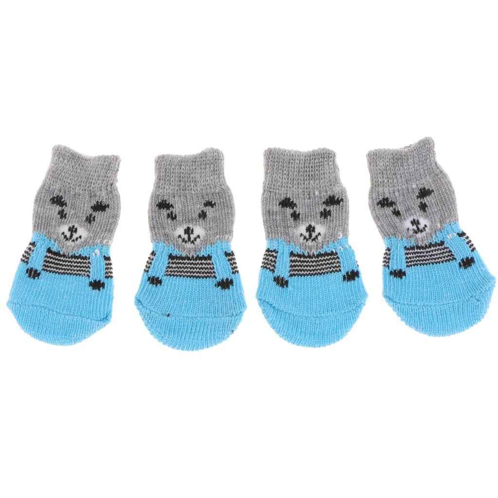 4Pcs Pet Dog Socks Dog Floor Grip Socks Shoes Boots Non Slip Protector Socks S Grey