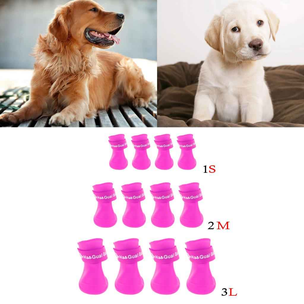 4 Waterproof Dog Puppy Cat Rubber Pet Rain Boots Anti-Slip Shoes  Purple_S