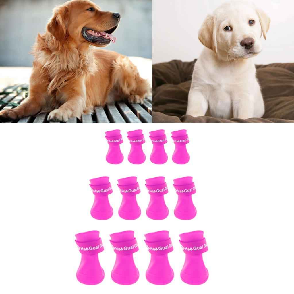 4 Waterproof Dog Puppy Cat Rubber Pet Rain Boots Anti-Slip Shoes  Purple_S