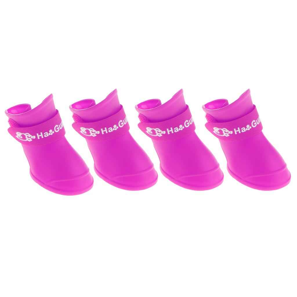 4 Waterproof Dog Puppy Cat Rubber Pet Rain Boots Anti-Slip Shoes  Purple_S