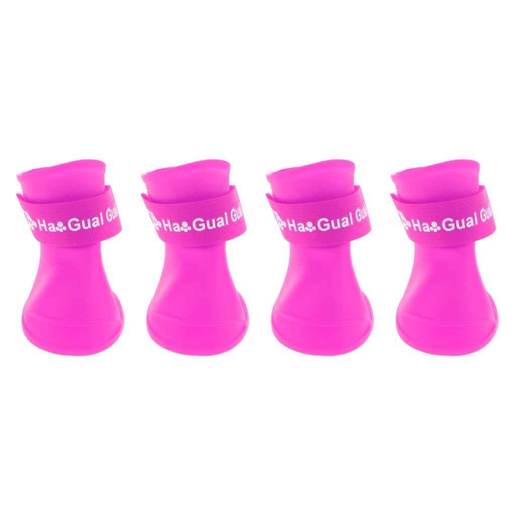 4 Waterproof Dog Puppy Cat Rubber Pet Rain Boots Anti-Slip Shoes  Purple_M