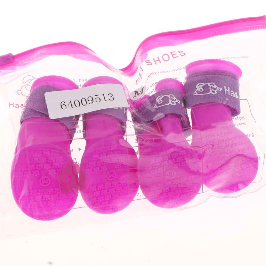 4 Waterproof Dog Puppy Cat Rubber Pet Rain Boots Anti-Slip Shoes  Purple_M