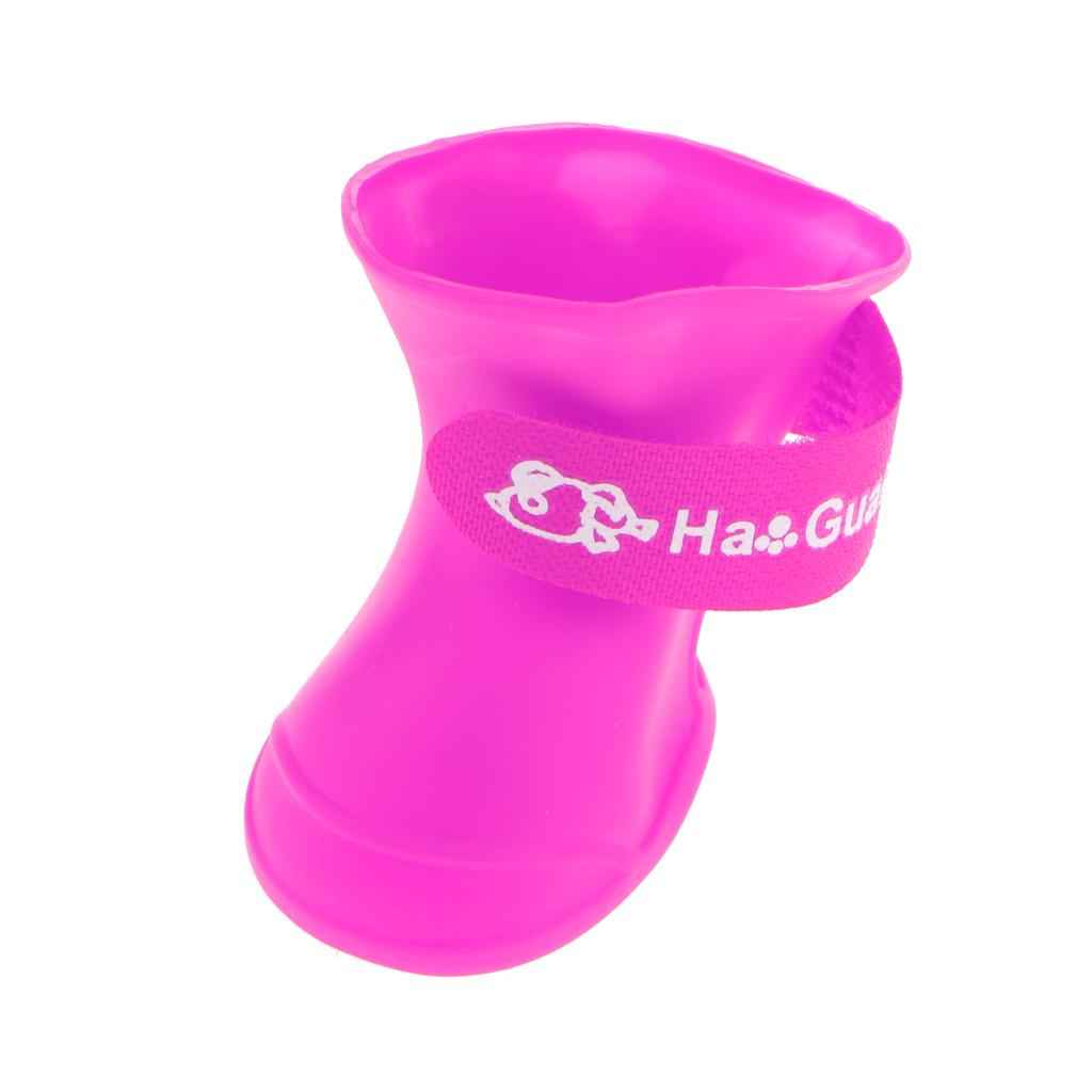 4 Waterproof Dog Puppy Cat Rubber Pet Rain Boots Anti-Slip Shoes  Purple_M