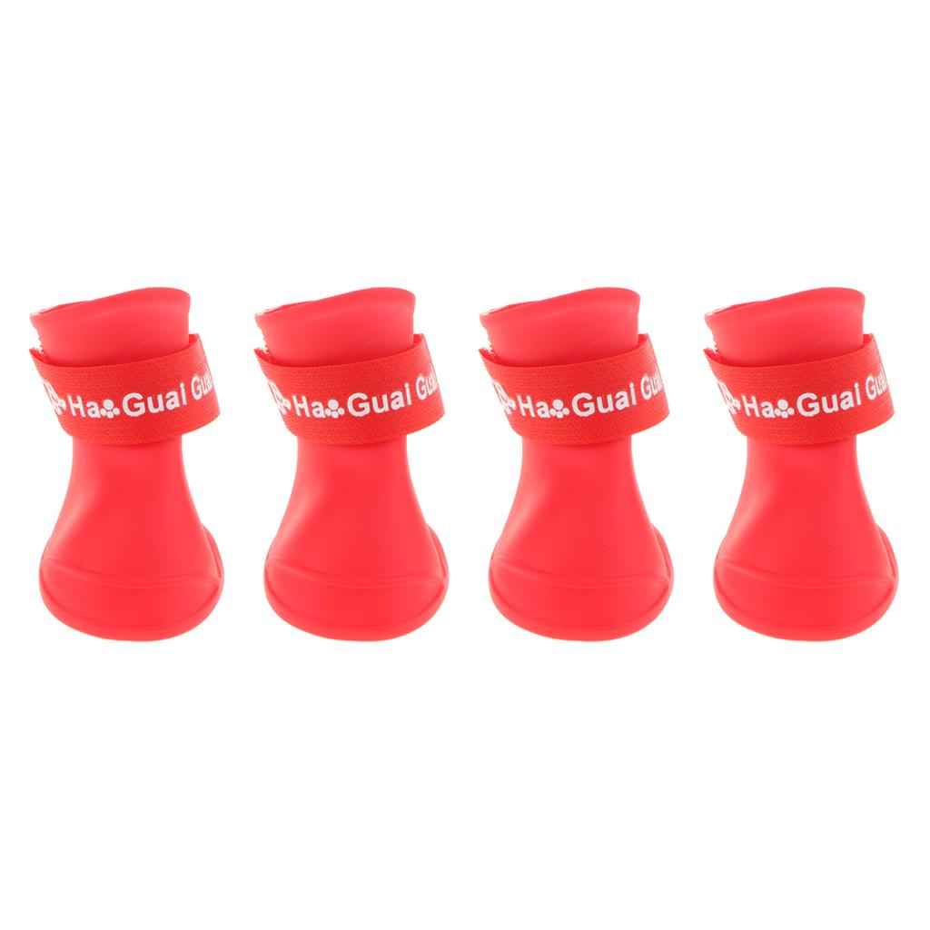 4 Waterproof Dog Puppy Cat Rubber Pet Rain Boots Anti-Slip Shoes  Red_M
