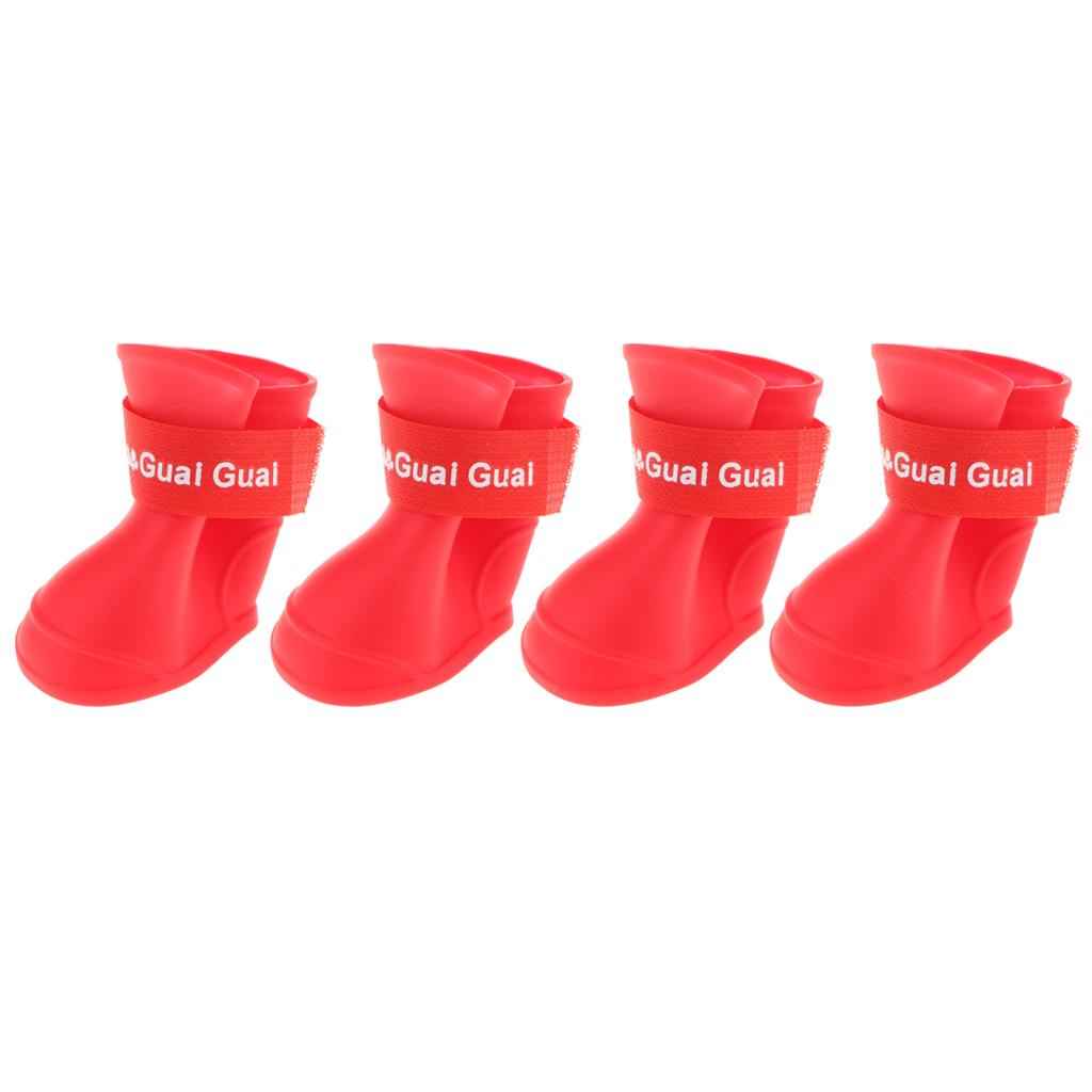 4 Waterproof Dog Puppy Cat Rubber Pet Rain Boots Anti-Slip Shoes  Red_M
