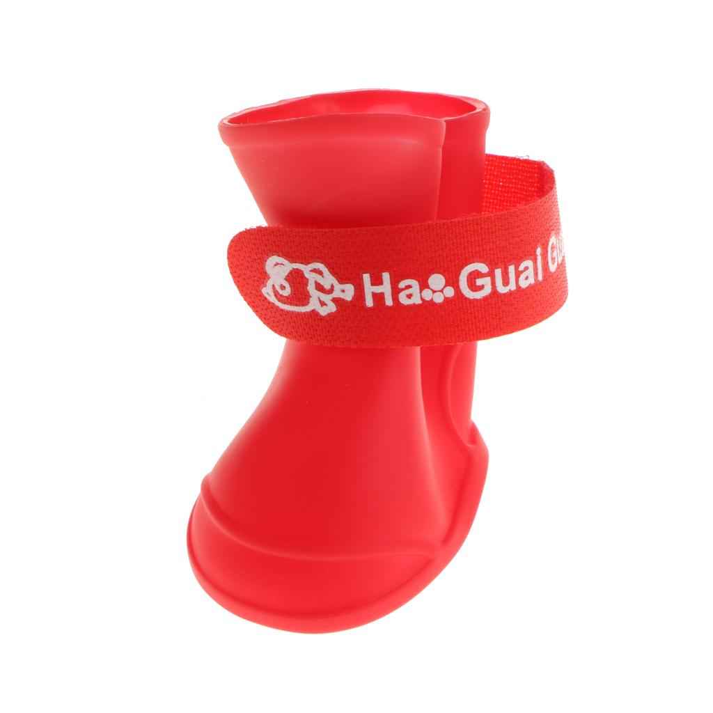 4 Waterproof Dog Puppy Cat Rubber Pet Rain Boots Anti-Slip Shoes  Red_M
