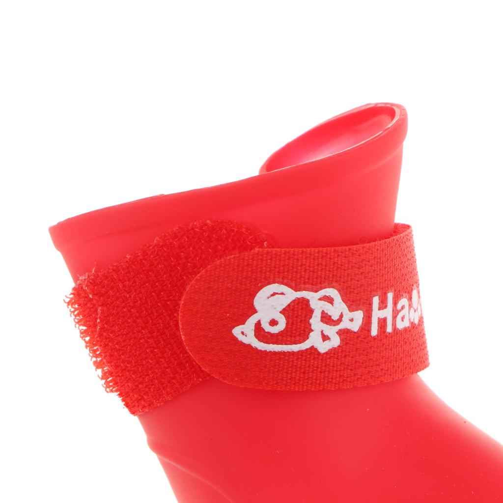 4 Waterproof Dog Puppy Cat Rubber Pet Rain Boots Anti-Slip Shoes  Red_M
