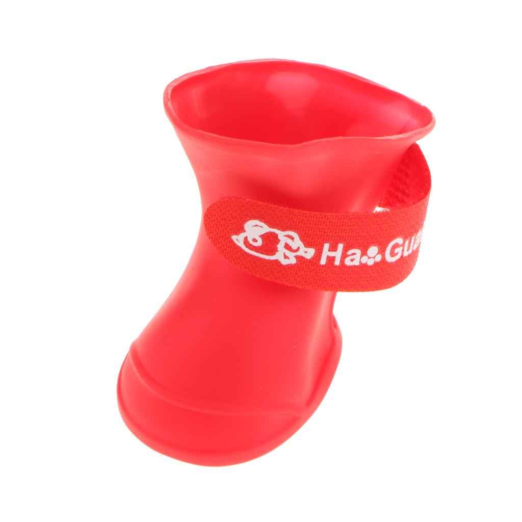 4 Waterproof Dog Puppy Cat Rubber Pet Rain Boots Anti-Slip Shoes  Red_M