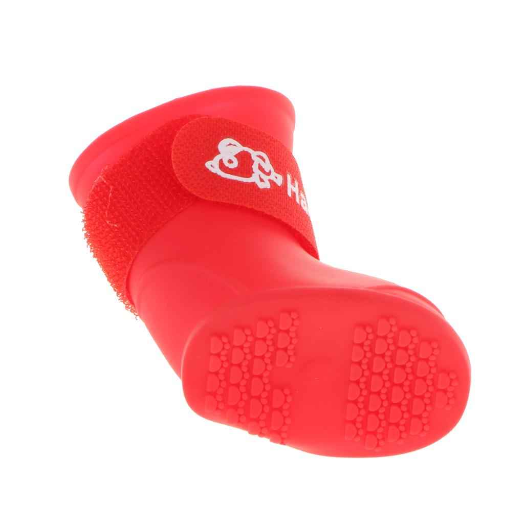 4 Waterproof Dog Puppy Cat Rubber Pet Rain Boots Anti-Slip Shoes  Red_M