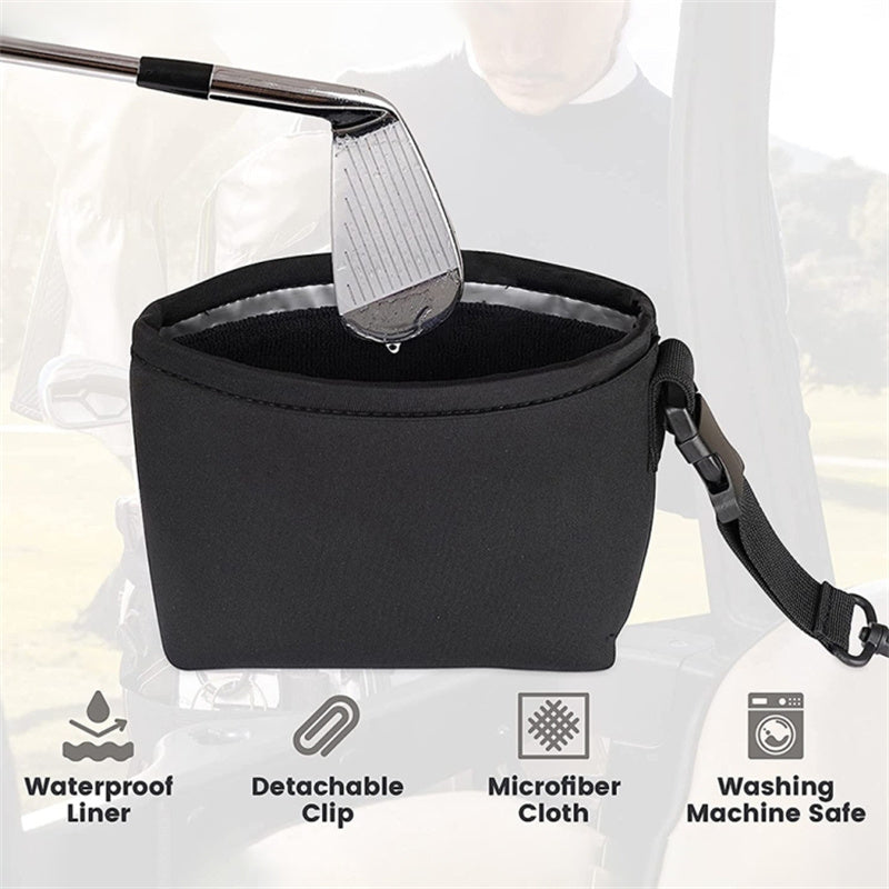 Golf Club Ball Waterproof Cleaning Bag Golf Club Groove Cleaner with Detachable Buckle - Black