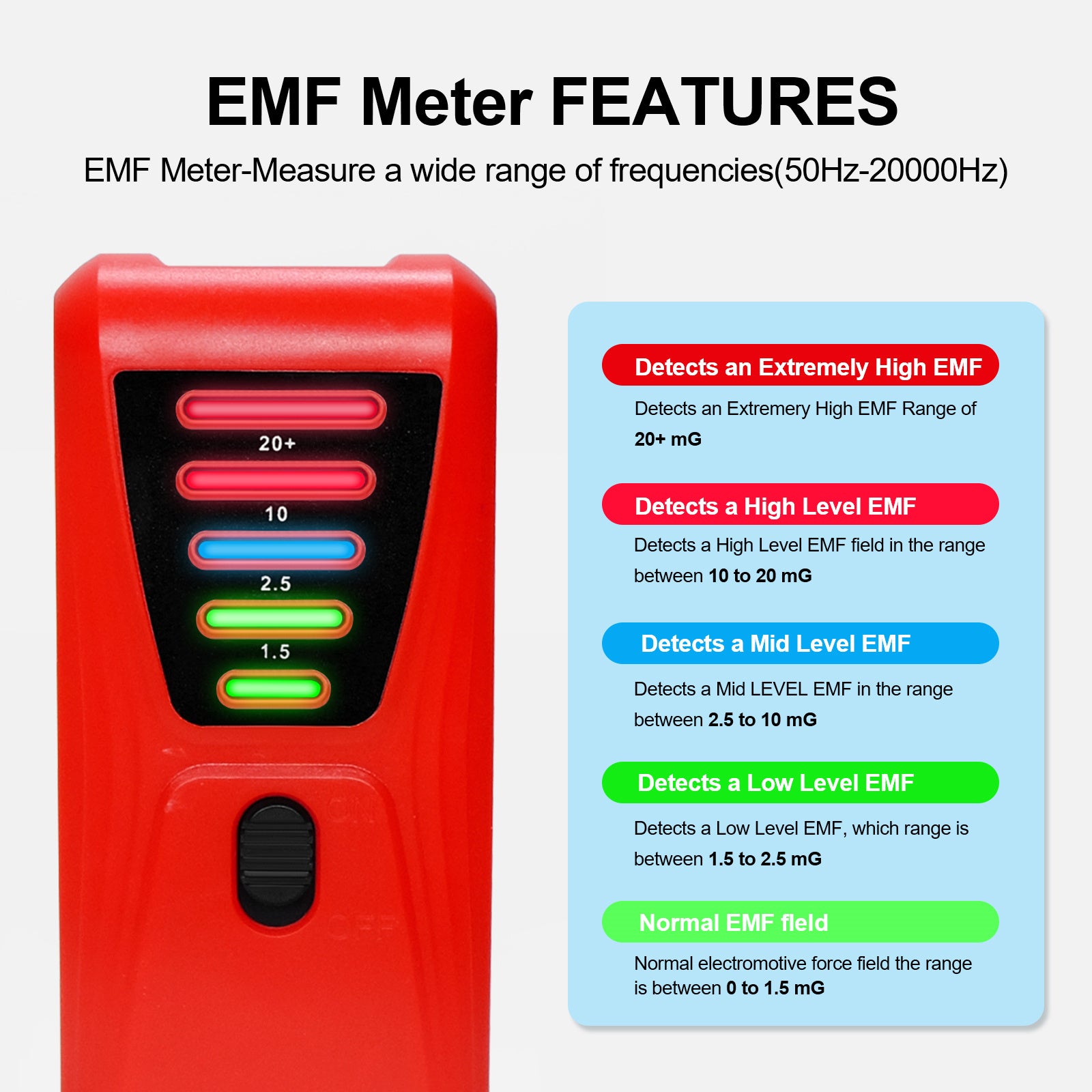 FS-2 Electric Magnetic Field Radiation Tester Portable 5 LED EMF Meter Detector - Red