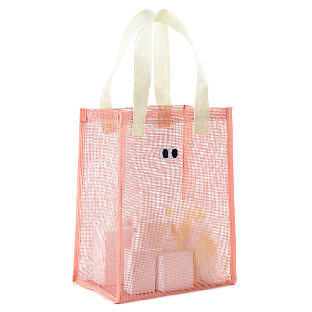 Polyester Mesh Toiletry Storage Bag Shampoo Handbag Shower Tote Bag - Pink