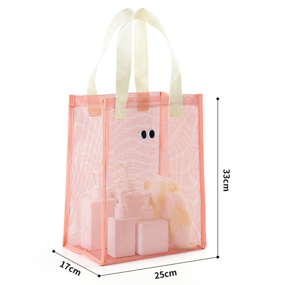 Polyester Mesh Toiletry Storage Bag Shampoo Handbag Shower Tote Bag - Pink