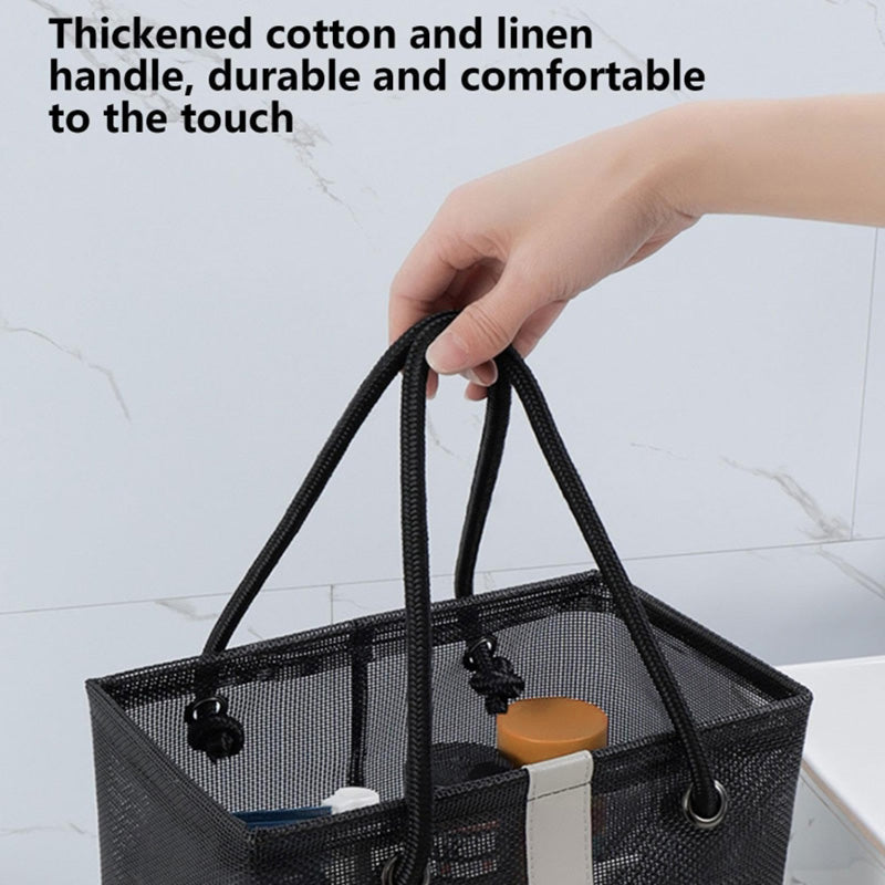 Bath Shampoo Organizer Handbag Polyester Fiber Mesh Shower Tote Bag (Short Type) - Black