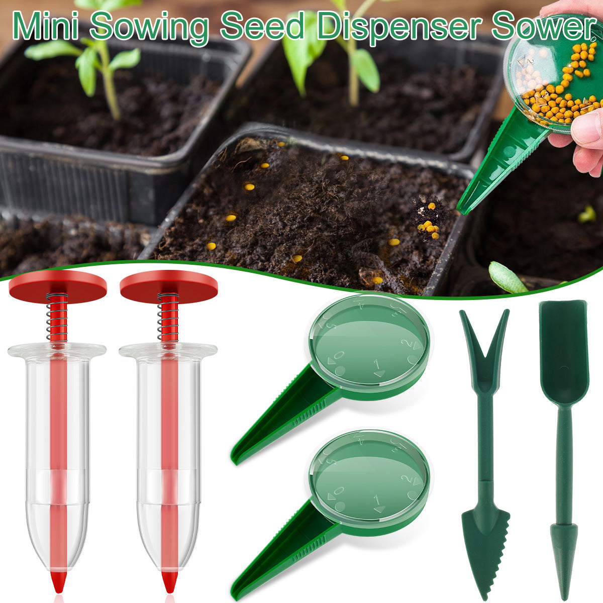 6Pcs / Set Plastic Seed Spreader Kit 5-Speed Round Planter Dibber Seed Dispenser - Red