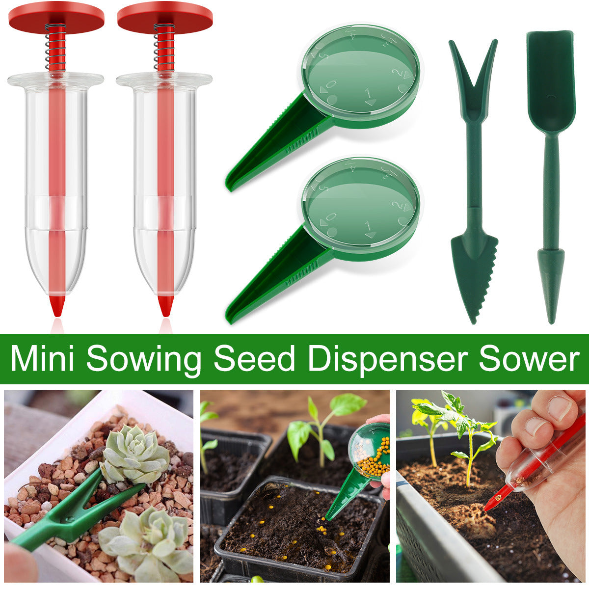 6Pcs / Set Plastic Seed Spreader Kit 5-Speed Round Planter Dibber Seed Dispenser - Red