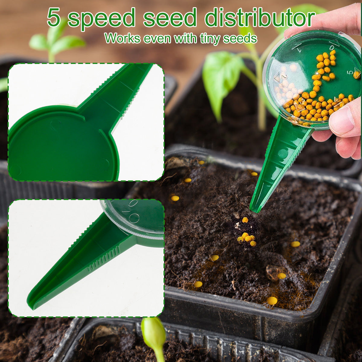 6Pcs / Set Plastic Seed Spreader Kit 5-Speed Round Planter Dibber Seed Dispenser - Red