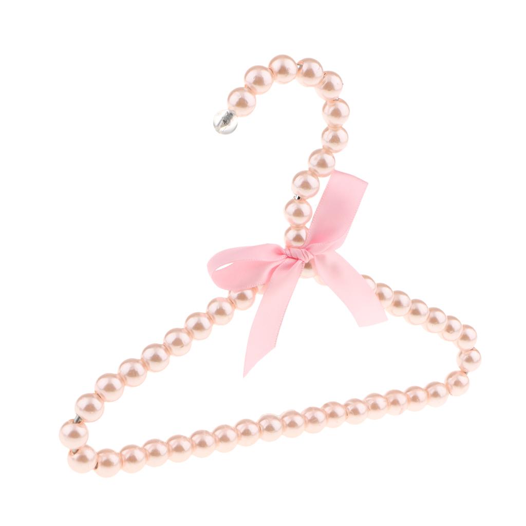 20cm Pearl Beaded Clothes Hanger Coat Dress Pants Hook Holder Pink 20pcs