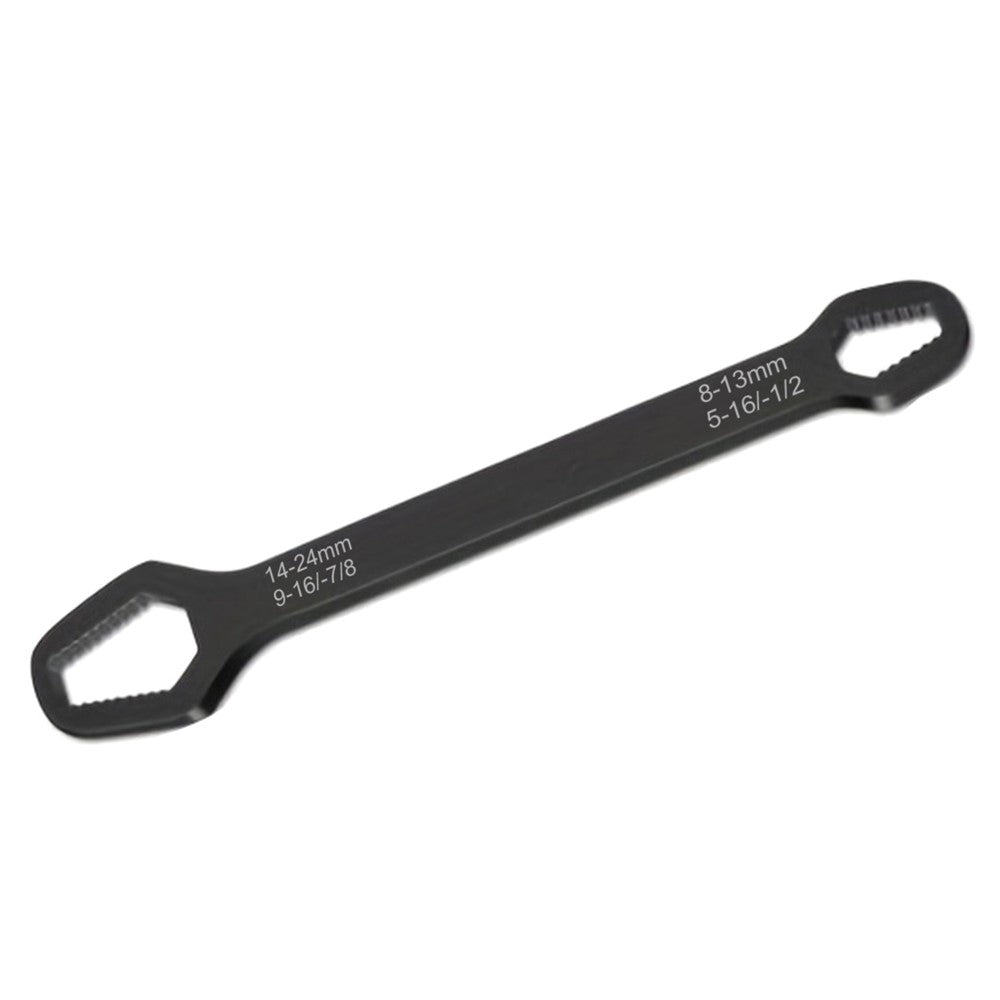 230mm Universal Torx Wrench 8-24mm Chrome Vanadium Steel Double-Head Self-Tightening Wrench - Black