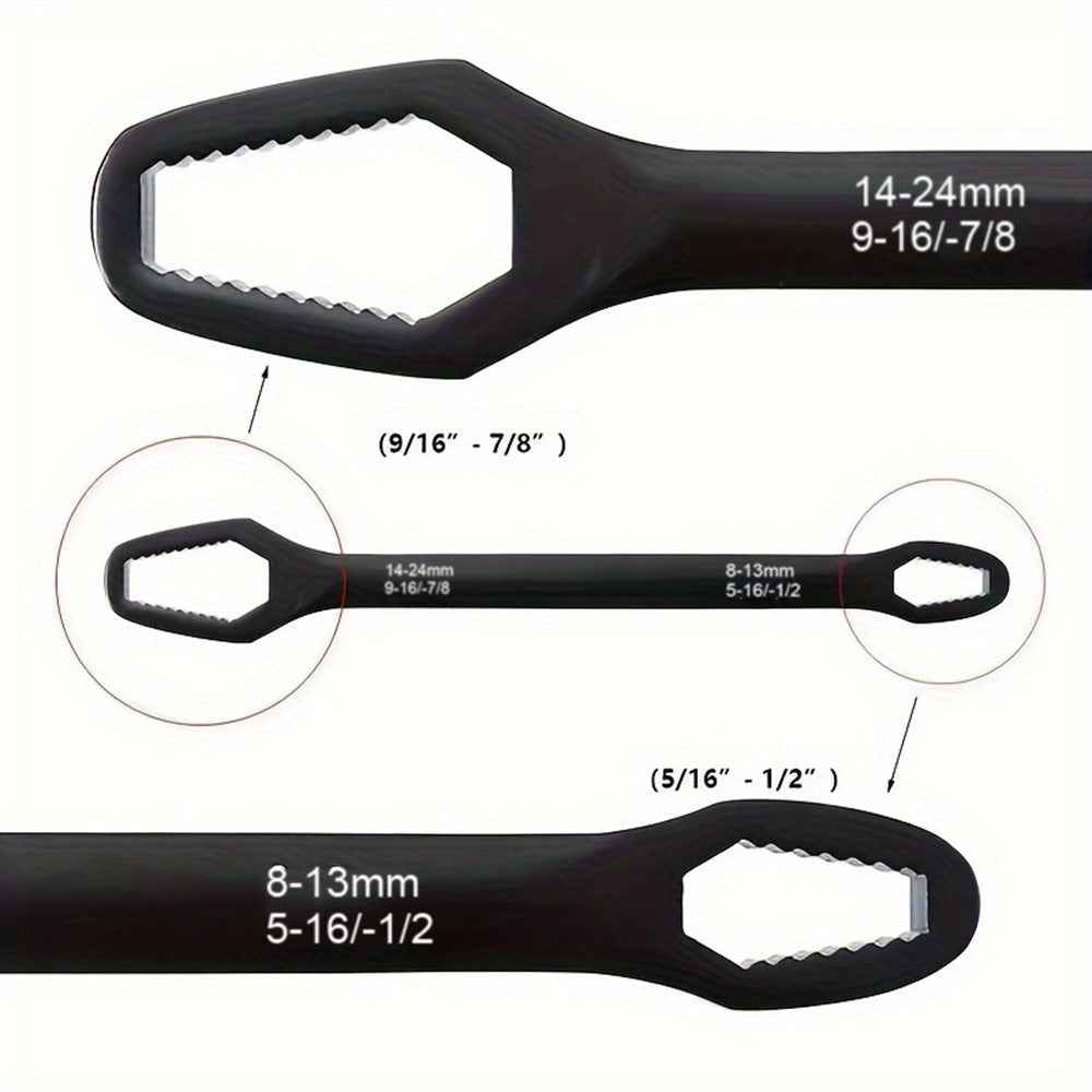 230mm Universal Torx Wrench 8-24mm Chrome Vanadium Steel Double-Head Self-Tightening Wrench - Black