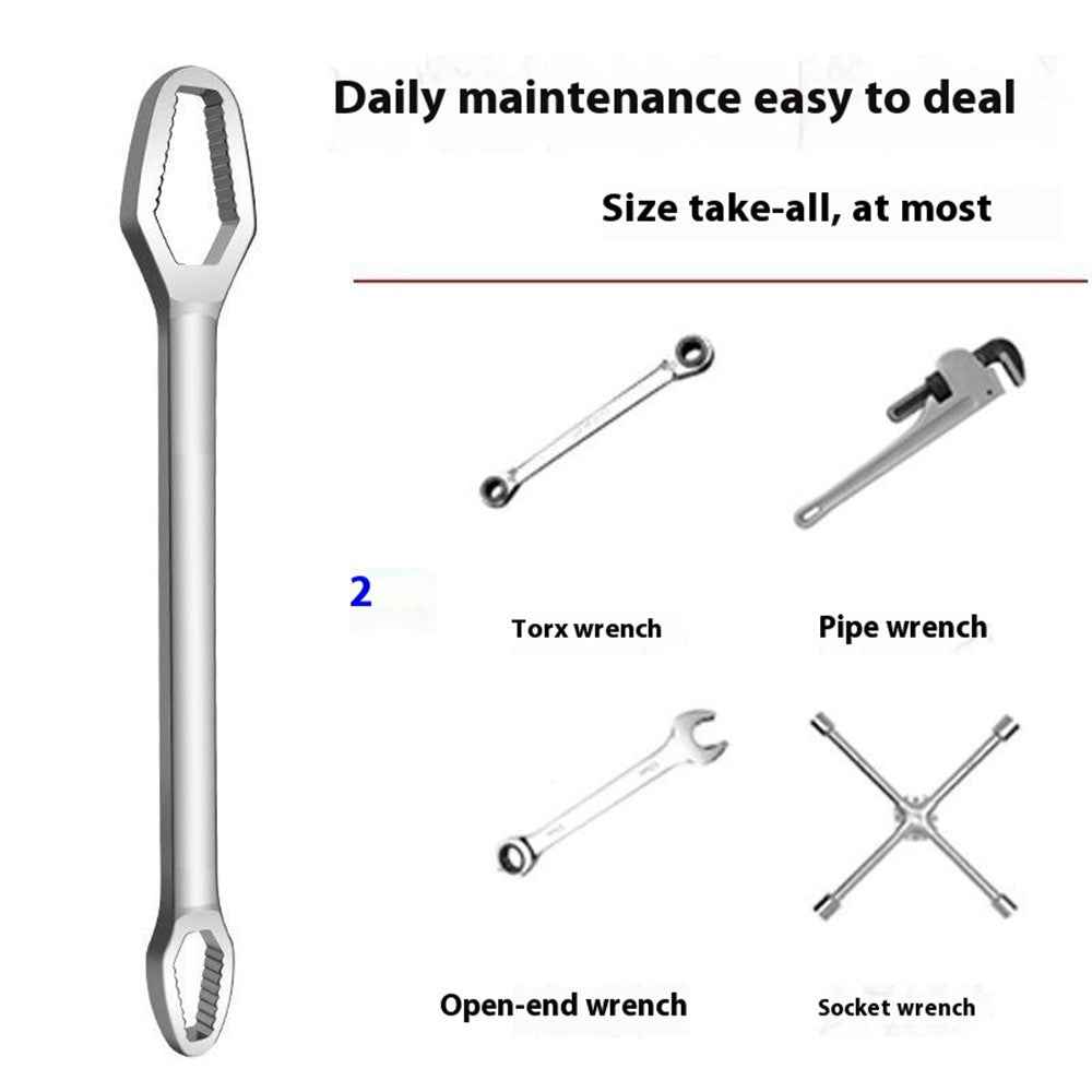 230mm Universal Torx Wrench 8-24mm Chrome Vanadium Steel Double-Head Self-Tightening Wrench - Black