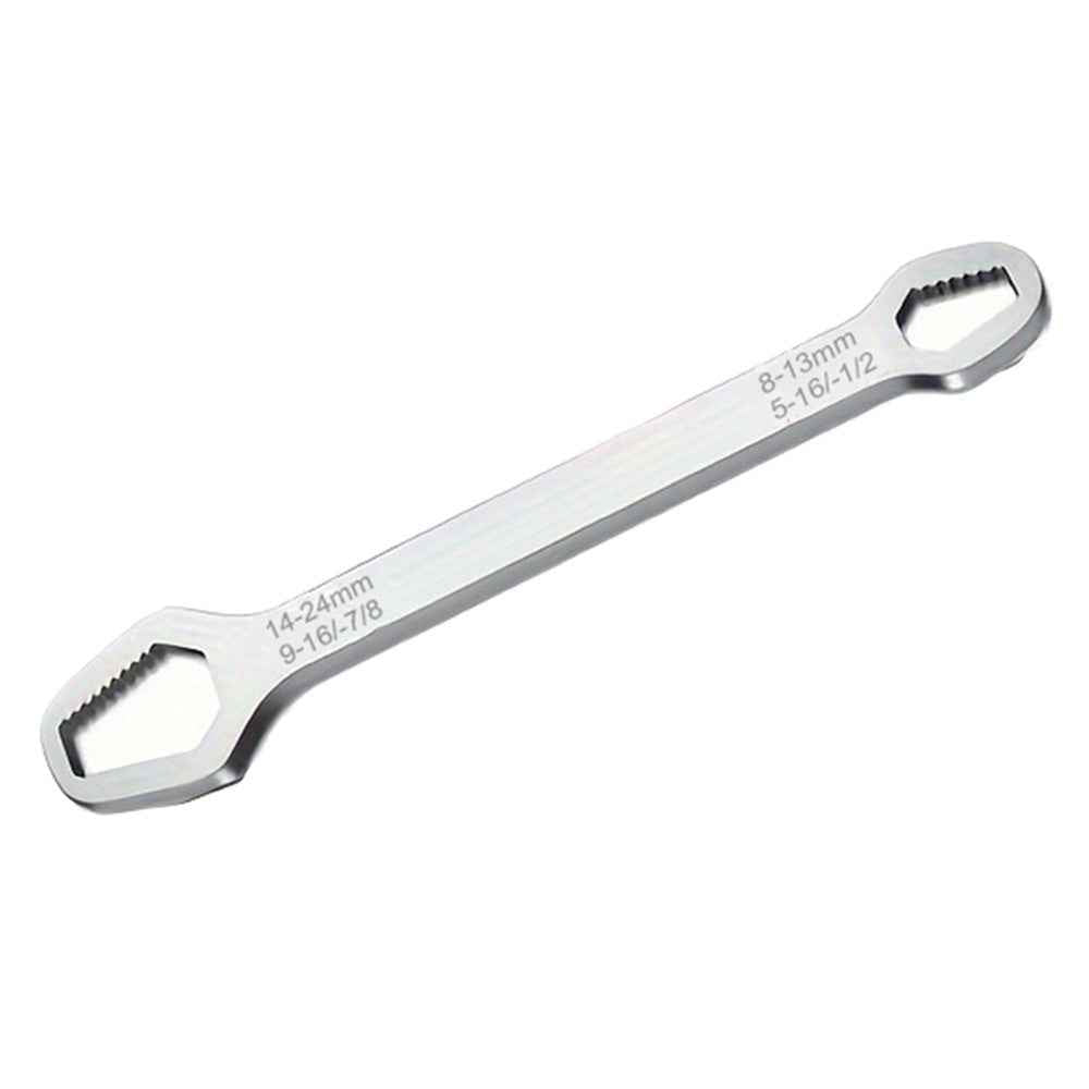 230mm Universal Torx Wrench 8-24mm Chrome Vanadium Steel Double-Head Self-Tightening Wrench - Silver