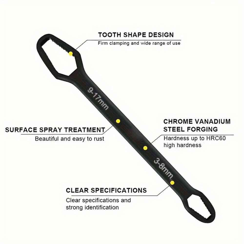 150mm Universal Torx Wrench 3-17mm Chrome Vanadium Steel Double-Head Self-Tightening Wrench - Black